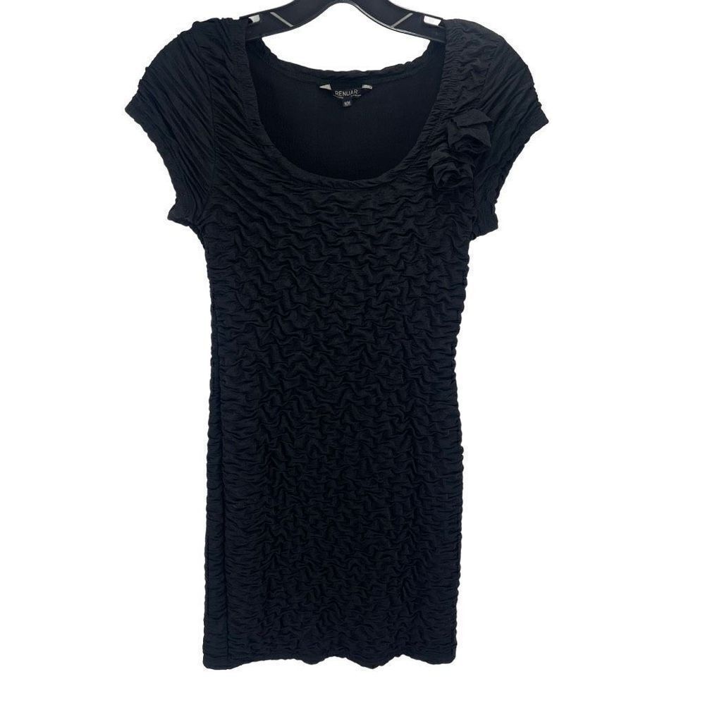 Renuar Women's Bodycon Dress Mini Rosettes Textured Scoop Neck Black Size Medium